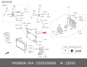 Кронштейн HYUNDAI Elantra (11-) радиатора верхний OE 253333X000 HYUNDAI KIA