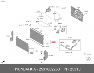 Радиатор KIA K5 (20-) OE 25310L2250 HYUNDAI KIA