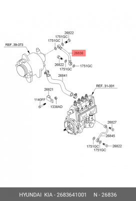 Шланг топливный HYUNDAI HD65,72,78,County OE 2683641001 HYUNDAI KIA