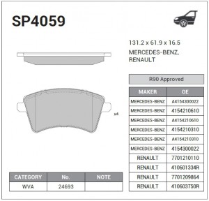 Колодки передние RENAULT KANGOO 08- SP4059 SP4059 SANGSIN