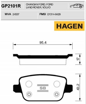 колодки дисковые задние!HAGEN\ Ford Mondeo IV/Kuga/Galaxy 2.0-2.5/1.8TDCi 06> GP2101R HAGEN