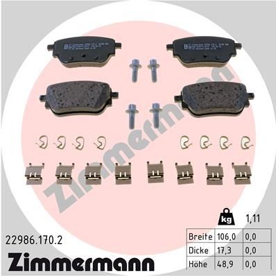 колодки дисковые !задн. 106x49x17 \ MB W177/W247/X118/C118 229861702 ZIMMERMANN