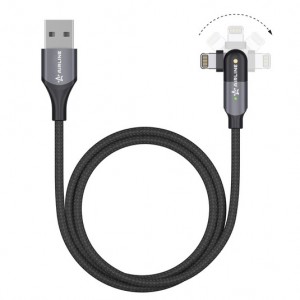 Кабель USB - Lightning Iphone/IPad 1м, с поворот. коннектором, черный нейлоновый ACH-M-30 AIRLINE