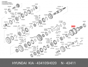 Вал КПП HYUNDAI HD65,72,78,County дв.D4DB,D4DD (M035S5) промежуточный OE 434105H020 HYUNDAI KIA
