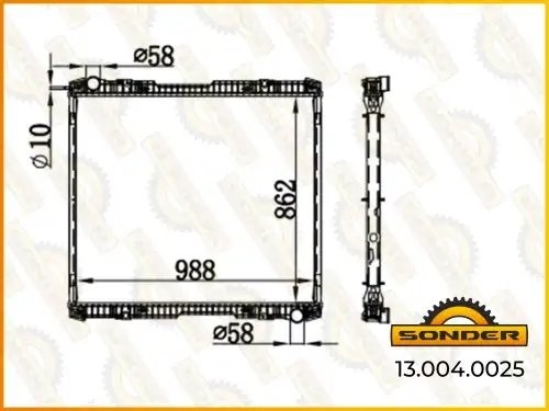 Радиатор охлаждения двигателя 978*862*48 Scania P/G/R/T серия ( без рамки) (Niss 130040025 SONDER