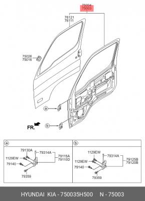 Дверь HYUNDAI HD65,72,78 передняя левая (с отверстием под зеркало) OE 750035H500 HYUNDAI KIA