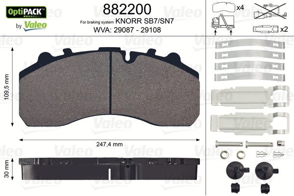 Колодки тормозные (с установочным комплектом) 882200 VALEO PHC