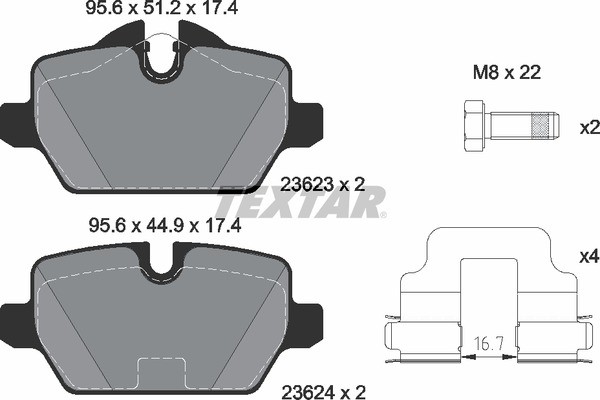 Колодки тормозные BMW 1 (E81,E87),3 (E90) задние (4шт.) TEXTAR 2362303 TEXTAR