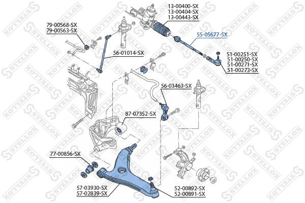 тяга рулевая! с г/у\ Audi A2 00> 55-05677-SX STELLOX