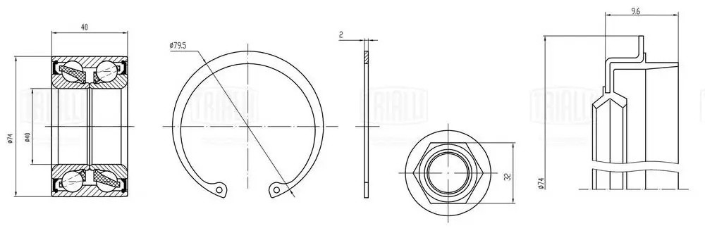Подшипник ступицы Mazda 323 (94-) перед. (кмпл: подшип./сальник/гайка/кольцо) (C CS0893 TRIALLI
