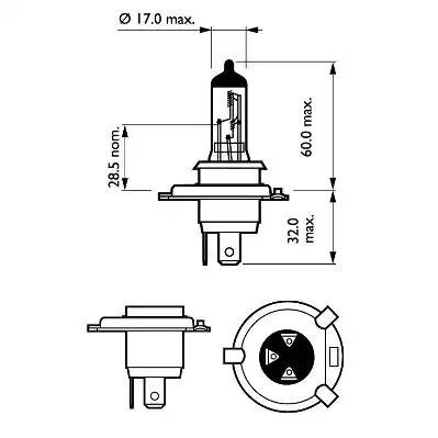 Лампа 12V H4 60/55W P43t-38 блистер (1шт.) Long Life Eco Vision PHILIPS 12342LLECOB1 PHILIPS