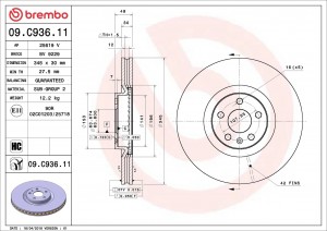 Диск тормозной VOLVO XC60 II (246) 03/17  перед 09.C936.11 09.C936.11 BREMBO