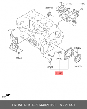 Крышка двигателя задняя в сборе с сальником 214402F060 HYUNDAI KIA