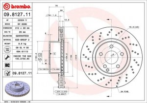 Диск тормозной MERCEDES W220 280-350/C215 500 BREMBO 09.8127.11 BREMBO