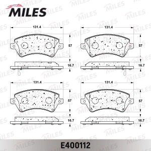 Колодки тормозные передние (без датчика + болты) (Смесь Low-Metallic) TOYOTA COR E400112 MILES