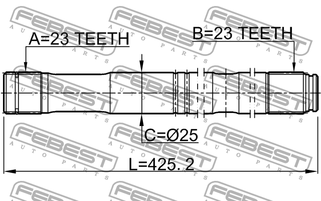 Полуось левая 23X425X23 TOYOTA AVENSIS T25 2003-2008 0112-ZZT251LH 0112-ZZT251LH FEBEST