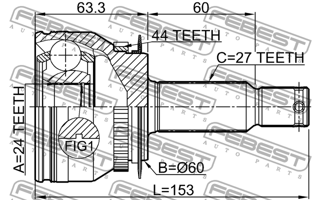 ШРУС наружный к-кт!24X60X27\ Kia Cerato 03-09 2210-CER15A44 FEBEST