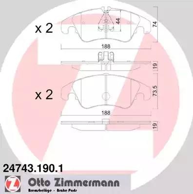 колодки дисковые !перед. 188x74x19 \Audi A4 3.0TDi Quattro/3.2FSi Quattro 08> 24743.190.1 ZIMMERMANN