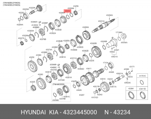 Кольцо стопорное HYUNDAI HD65,72,78,County вала вторичного КПП OE 4323445000 HYUNDAI KIA
