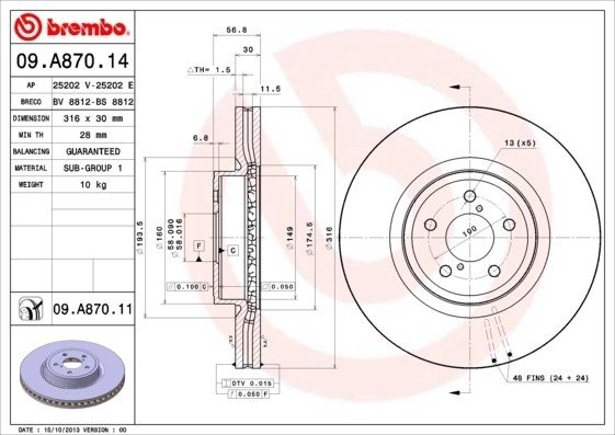 Диск тормозной 09.A870.14 09.A870.14 BREMBO