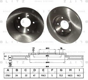 Диск тормозной передний вентилируемый FORD Maverick 00-MAZDA Tribute 00- BS0314 BS0314 BLITZ