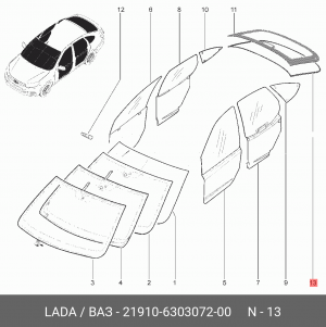 Окантовка стекла ВАЗ-2191 стекла двери задка АвтоВАЗ 21910-6303072-00 LADA VAZ