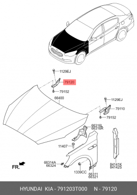 Петля KIA Quoris (11-) капота правая OE 791203T000 HYUNDAI KIA