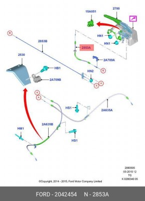 Трос стояночного тормоза передний FORD Transit 2042454 2042454 FORD