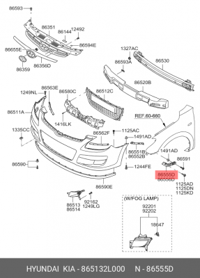 Кронштейн бампера HYUNDAI i30 (07-) переднего левый OE 865132L000 HYUNDAI KIA
