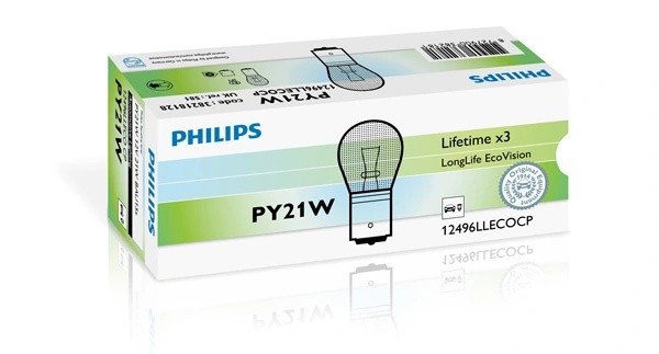 Лампа 12V PY21W BAU15s желтая Yellow Long Life Eco Vision PHILIPS 12496LLECOCP PHILIPS