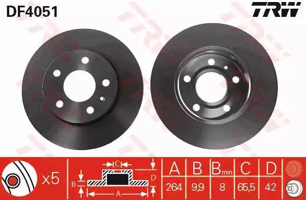 OPEL ASTRA G/H/ ZAFIRA F75 MERIVA (2003-2010) 5 отверстий/ D=264mm DF4051 TRW