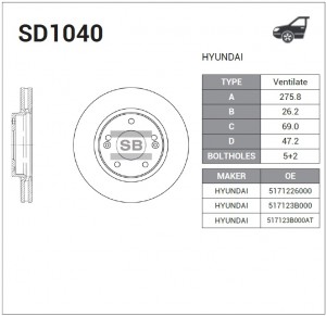 Диск тормознойHyundai Santa Fe/Trajet 2.0 00 SD1040 SD1040 SANGSIN