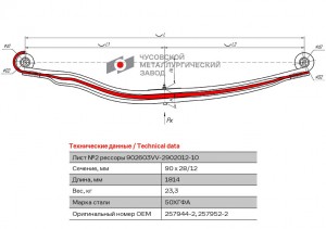 лист подкоренной! рессоры передней №2 90х26 L=1814\ Volvo 902603VV2902102 OMK AUTO