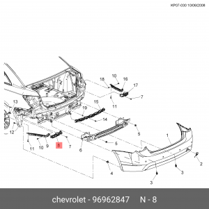 Кронштейн бампера CHEVROLET Cruze (09-) заднего левый внутренний OE 96962847 GENERAL MOTORS