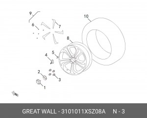 Гайка колеса HAVAL H2/H9 OE 3101011XSZ08A GREAT WALL