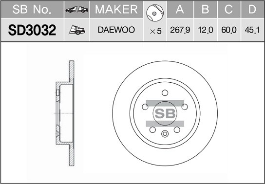 Диск тормозной CHEVROLET CRUZE/ORLANDO/OPEL ASTRA J R16 09- задний D 292мм. SD30 SD3032 SANGSIN