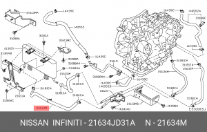 патрубок радиатора охлаждения АКПП!\ Nissan 21634-JD31A NISSAN