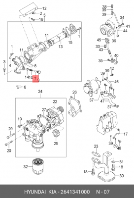 Кольцо уплотнительное HYUNDAI HD65,72,78,County клапана перепускного теплооб. OE 2641341000 HYUNDAI KIA