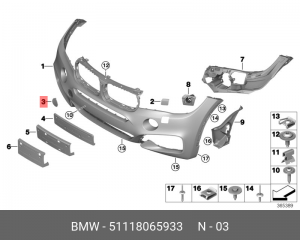 заглушка бампера переднего! крюка буксировочного\ BMW X6 F16/F86 14-20 51 11 8 065 933 BMW