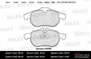 Колодки тормозные передние (без датчика) (Смесь Semi-Metallic) OPEL SIGNUM 03/VE E100169 MILES