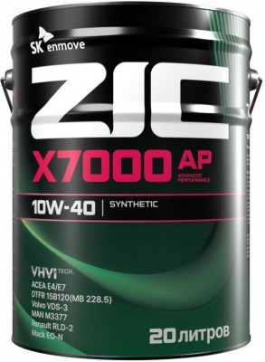 Масло моторное ZIC X7000 AP CI-4/SL/E7/E4 10W40 синт.20л 192606 ZIC