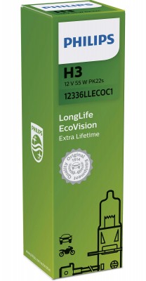 Лампа 12V H3 55W PK22s Long Life Eco Vision PHILIPS 12336LLECOC1 PHILIPS