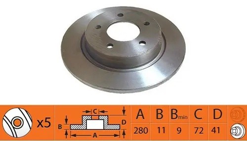 Диск тормозной задний MAZDA 3 2.0-2.3 03-/5 1.6-2.0 05- BR25114 BR25114 SB NAGAMOCHI