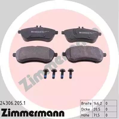 колодки дисковые !перед. 146x72x20 \MB W2041.8-2.3 07> 243062051 ZIMMERMANN