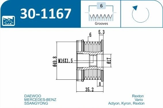 шкив генератора\ SsangYong Kyron/Action 301167 IJS GROUP