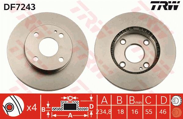 Диск тормозной передний MAZDA 323P (BA) 1.3-16V DF7243 DF7243 TRW