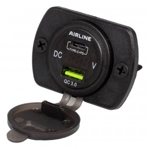 Розетка автомобильная встраиваемая влагозащищенная 12-24V 1 USB + 1 Type C (6.5V AEBJ200 AIRLINE