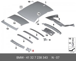 41327238343 Подсоединит.элемент обтекателя Л БокF07 41 32 7 238 343 BMW