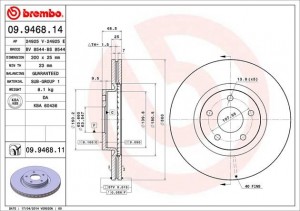 Диск тормозной FORD Focus 2,3,C-Maх,Kuga VOLVO C30,S40 (300х25) передний (1шт.)  09.9468.11 BREMBO