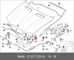 крюк замка капота!\ BMW E53 51 23 7 122 916 BMW